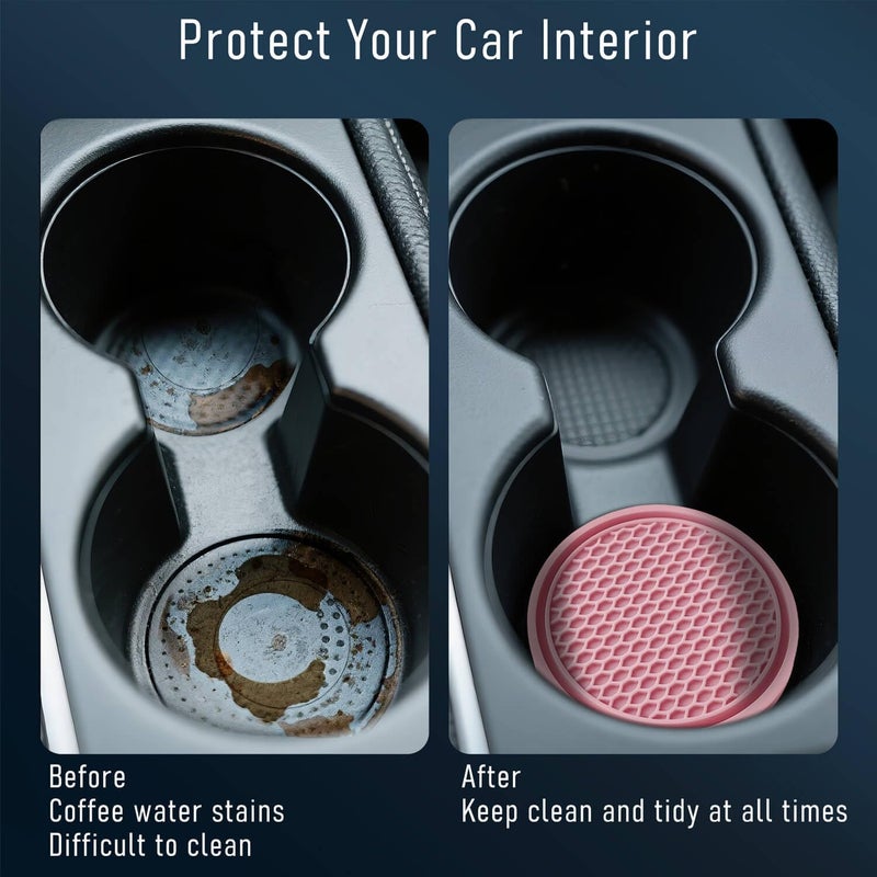 KULOLO Car Cup Holder Coaster 4 Pack - Non Slip & Shockproof,Flexible PVC Rubber Insert for Car/Truck/SUV/Van (2.75"x0.2") Universal Fit Auto Cup Holders Accessories for Women and Man (Pink) - Image 4